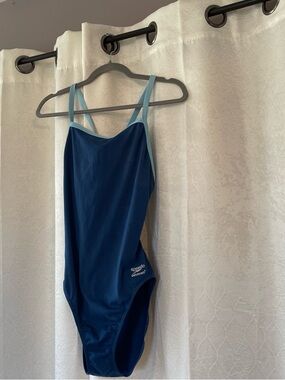 Speedo Navy Blue One-Piece Swimsuit with Light Blue Straps